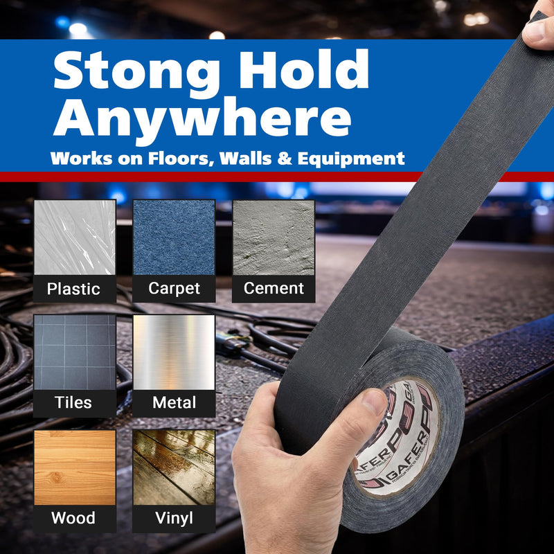 Gaffer Power Proudly Made in The USA, Real Professional Grade Gaffer Tape, Heavy Duty Gaffers Tape, Non-Reflective, Multipurpose Cord Tape. 2 Inches x 30 Yards, Black 2 inches x 30 yards | 1 pack