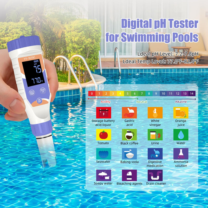 [Australia - AusPower] - 7-in-1 Digital Water Tester – Chlorine, pH, Salt, ORP, EC, TDS & Temp Meter for Pools, Spas & Hydroponics，Chlorine Purple 