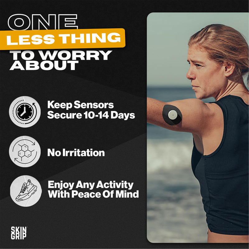 Skin Grip Freestyle Libre 2 & Lingo Sensors Cover – Compatible with Infusion Sets, Waterproof Adhesive Tape, Covers w/Cutout (Not for Libre3), Lasts 10-15 Days, CGM Sensor Patches, Black