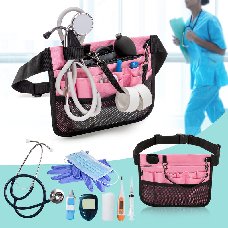 [Australia - AusPower] - Damero Nurse Fanny Pouch, Nurse Waist Pack with Tape Holder, Nurse Waist Organizer Belt for Stethoscopes, Bandage Scissors and Other Medical Supplies, Pink 