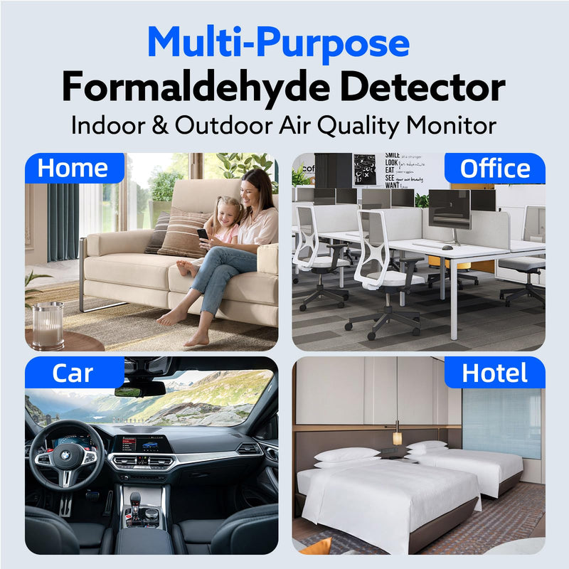 Formaldehyde Detector, Rechargeable HCHO Monitor with Vibration, Visual & Sound Alarms, Temperature Humidity Meter, Formaldehyde Air Quality Tester for Home, Work