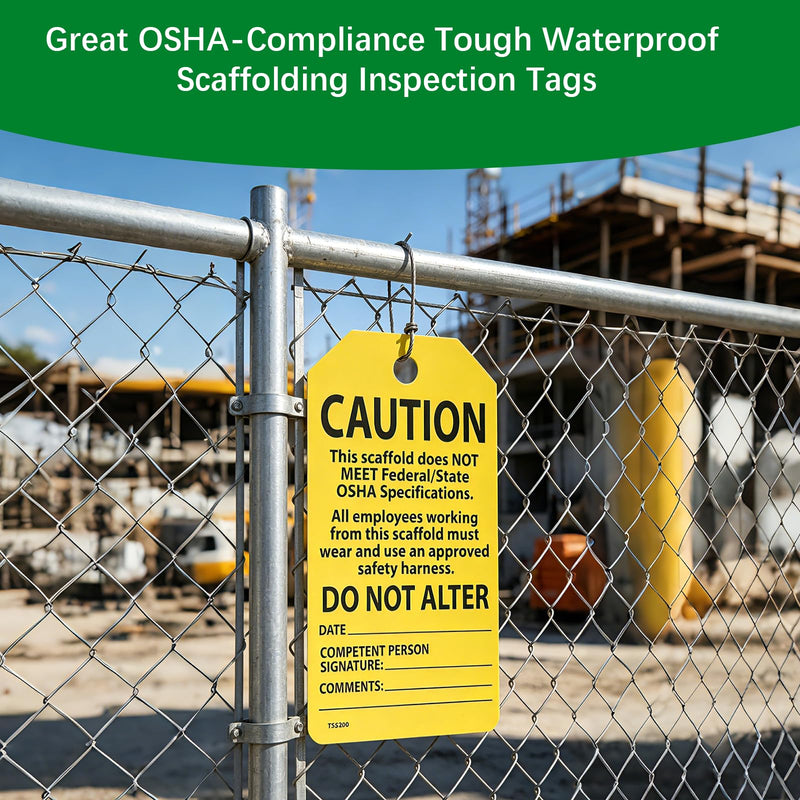 25-Pack Waterproof Scaffolding Inspection Tags,Danger/Caution/Attention,3-Way Design (Red, Yellow, Green) Tri Fold Program Card Safety Tags, Signs, and Scaffold Status Labels