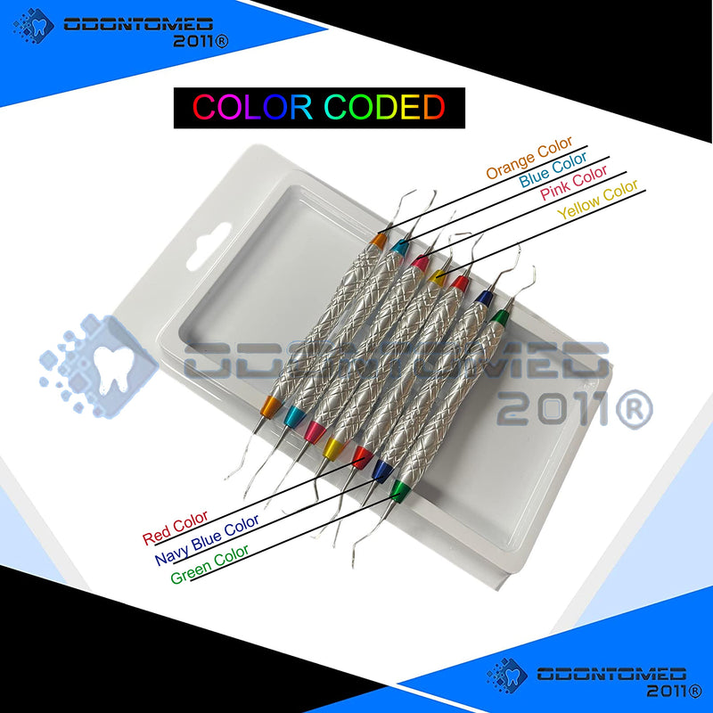 [Australia - AusPower] - OdontoMed2011 Set of 7 Gracey Periodontal Curettes 1/2-13/14 Double Ended Dual End Hollow Handle Color Coded & Chrome Plated Handle Dental Instruments with Protective Packing DN-2355 