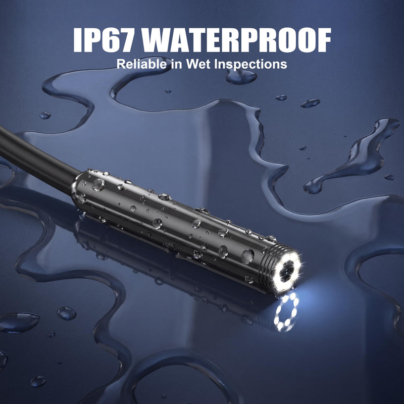Endoscope Camera with Light, 1920P HD Borescope Inspection Camera with 16.4FT Semi-Rigid Snake Cable, IP67 Waterproof Endoscope with Adjustable LED Lights for iOS and Android
