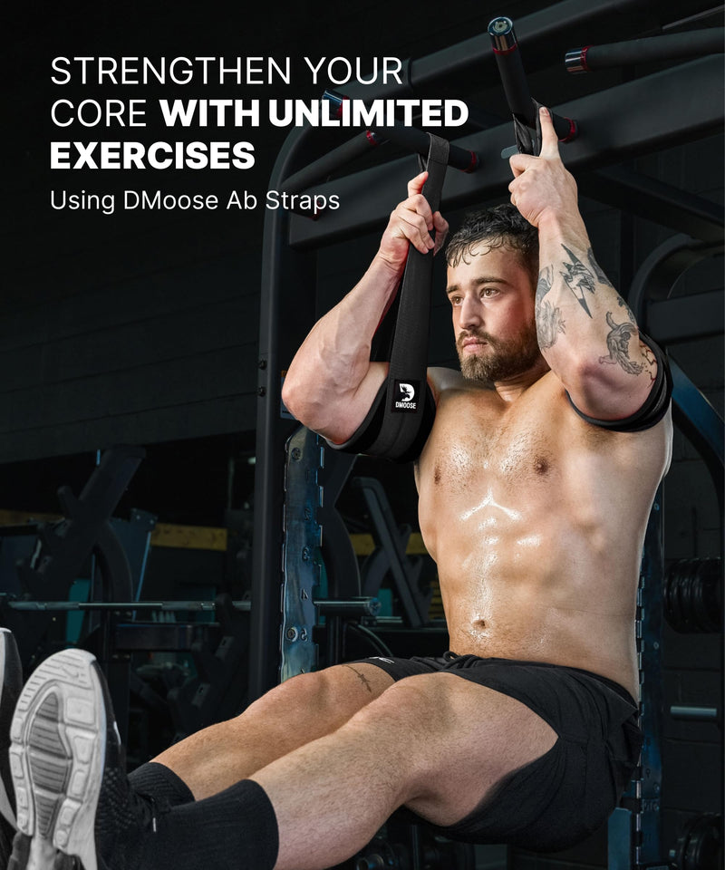 [Australia - AusPower] - DMoose Fitness Hanging Ab Straps for Pull Up Bar & Core Strength Training - Soft Padded Exercise Straps for Ab Swing & Leg Raises, Hang Bar Strap with 2 Steel Carabiners - Abs Equipment for Home & Gym Black 