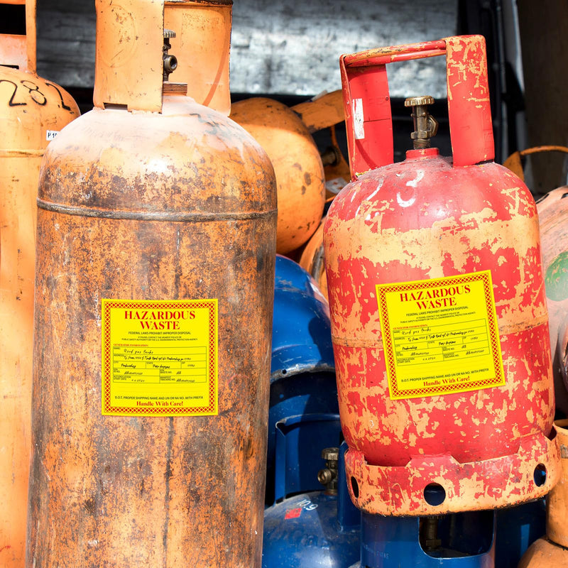 [Australia - AusPower] - 50 Pcs Hazardous Waste Label Adhesive Vinyl Hazmat Labels Legend "Hazardous Waste - Federal Laws Prohibit Improper Disposal. Handle with Care! " 6 x 6 Inch Red/Black/Yellow 