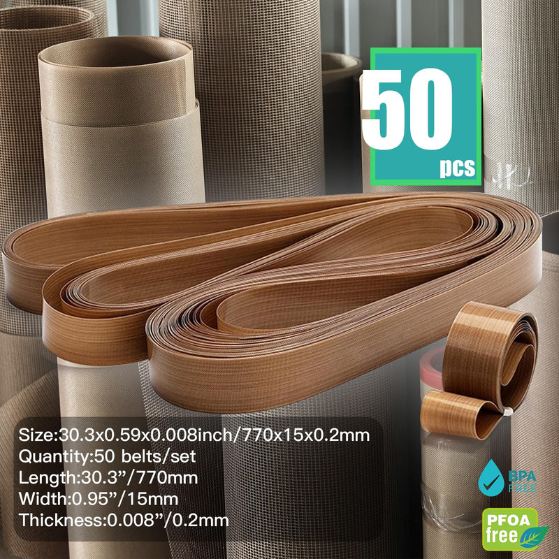 KitchenRaku 50pcs Band Sealer Belts for FR-770 Continuous Band Sealer,PTFE Teflon Tape for Automatic Horizontal Sealing Machine (770mm x 15mm x 0.2mm) 770mm x 15mm x 0.2mm