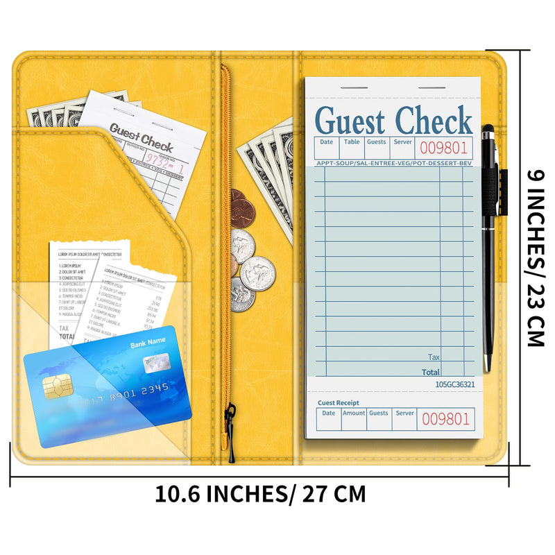 [Australia - AusPower] - BVYA Server Book for Waitress, 5x9 Inch Server Book with Zipper Pocket, Unique Printed Leather Server Wallet Organizer Fit Waitress Apron, With A Pen New Yellow 