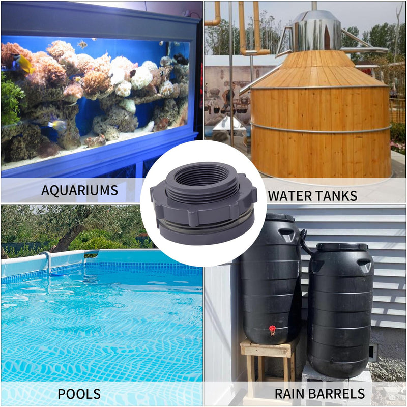 [Australia - AusPower] - ChillWaves PVC Bulkhead Fitting 2" Double Thread Connector Adapter for Water Tank, Aquariums, Rain barrels(2-PACK) 2 Inch 