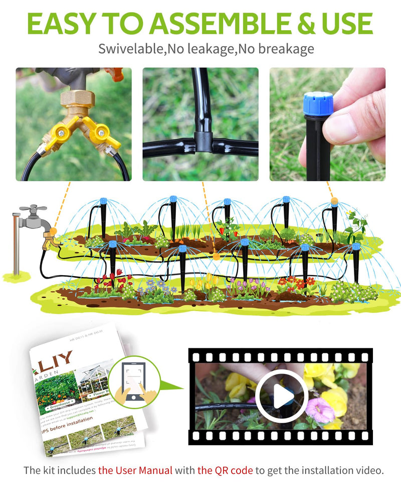 [Australia - AusPower] - HIRALIY 50ft Drip Irrigation Kit Plant Watering System 8x5mm Blank Distribution Tubing DIY Automatic Irrigation Equipment Set for Garden Greenhouse Flower Bed Patio Lawn 