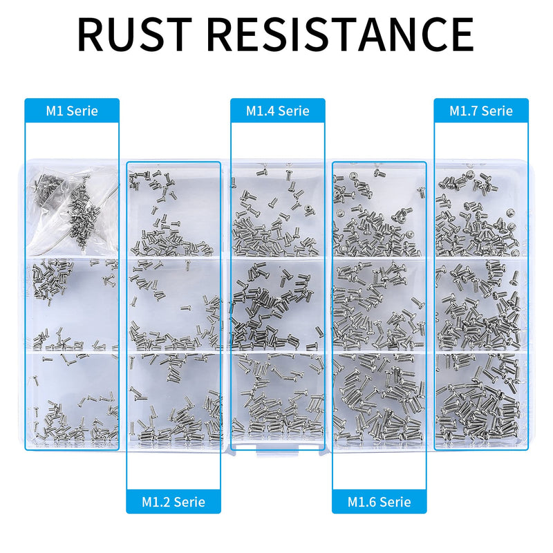 [Australia - AusPower] - 800Pcs Tiny Screws for Electronics, Micro Small Mini Phillips Pan Head Machine Screws Assortment Kit for Eyeglasses, Watches, Clocks, Mobile Phone, M1/M1.2/M1.4/M1.6/M1.7 (800) 800 