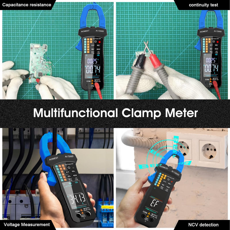 [Australia - AusPower] - AIOMEST Digital Clamp Meter, 6000 Counts Handheld Multimeter Slim Voltage Tester Auto-Range 60A/400A True-RMS w/NCV, DC & AC, Temp, Volt Ammeter AI-7200D 