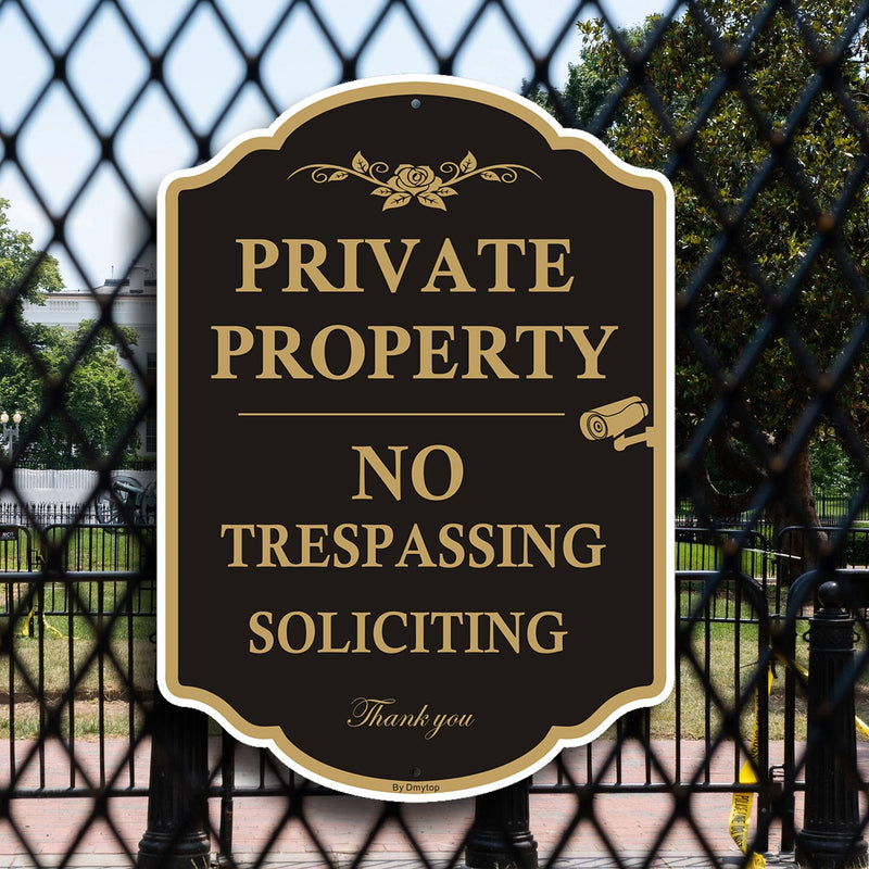 Private Property Sign No Trespassing Sign, No Soliciting Signs, CCTV IP Camera Video Surveillance Warning Metal Signs, 14 x 10 Inches Rust Free Aluminum Metal, 2 Pack