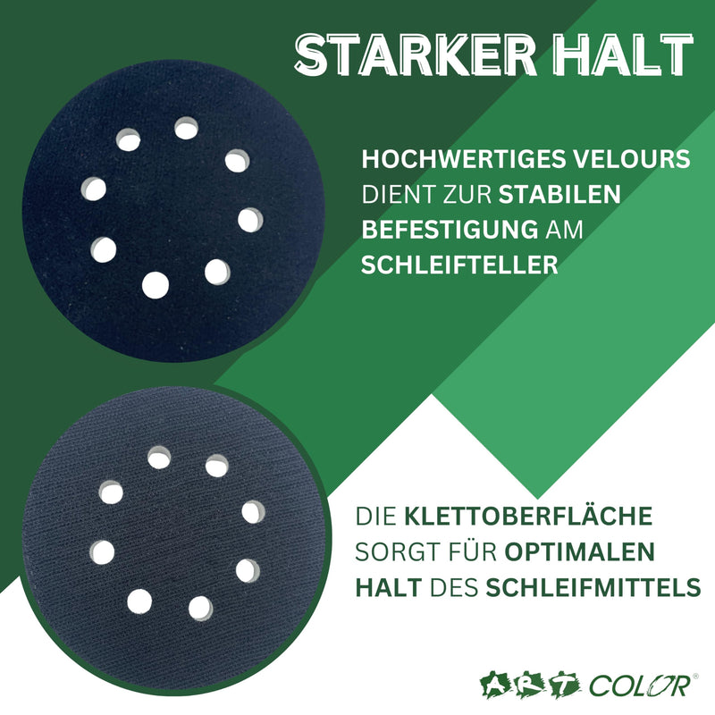 [Australia - AusPower] - Art Color Foam Soft Pad 125 mm for Bosch Random Orbital Sander (8 Holes) Including 10x Sanding Discs Grit P120 - Soft Pad with Velcro for Sanding Discs 