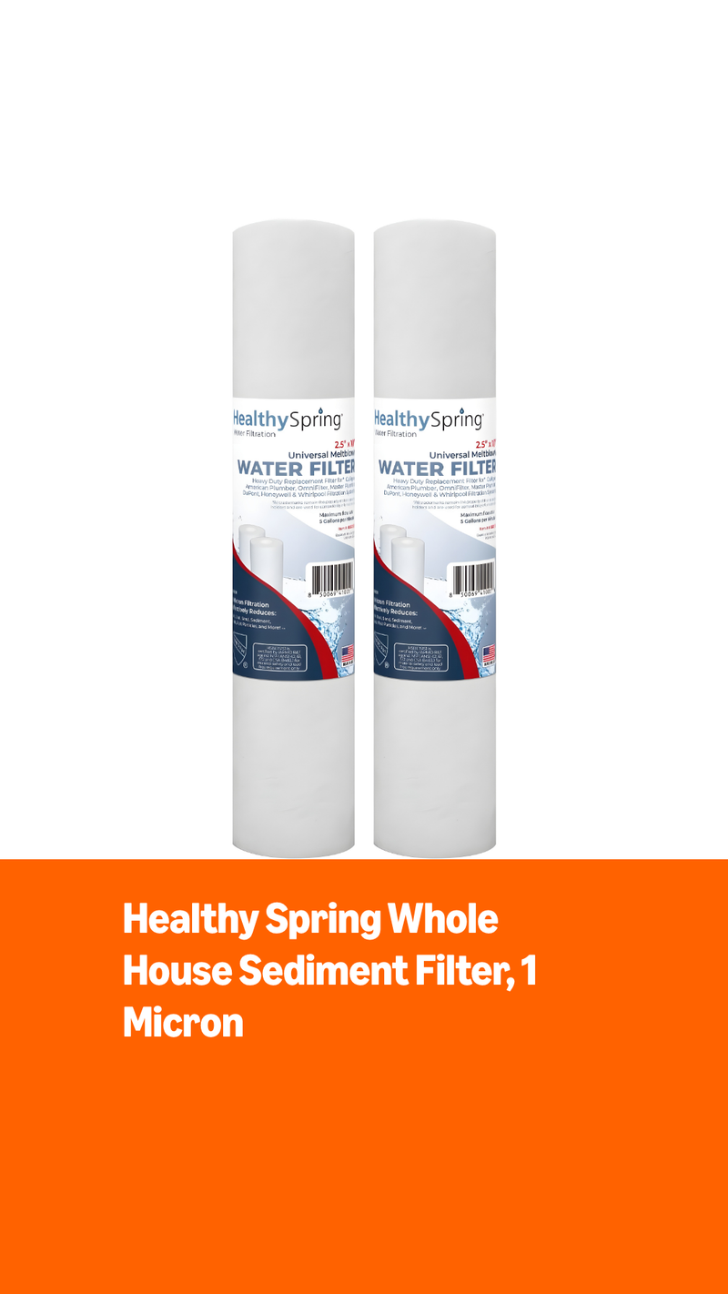 Healthy Spring 1 Micron Whole House Sediment Filter Replacement Cartridges, 10 x 2.5, Pack of 2