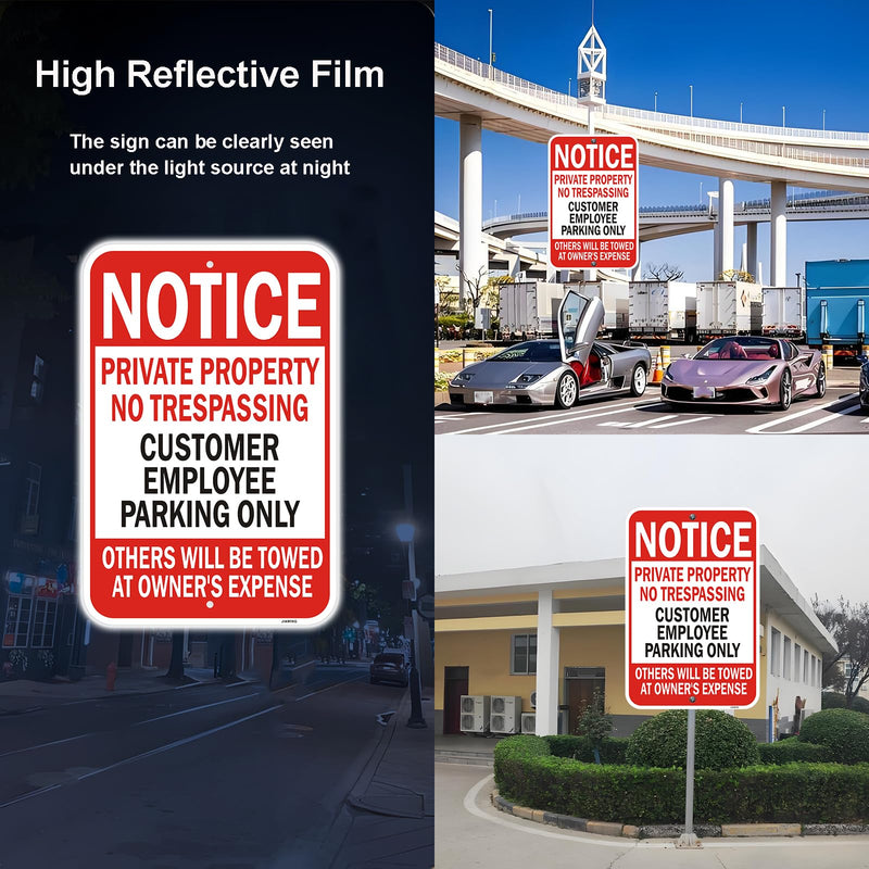 2 Pack Notice Private Property No Trespassing Customer/Employee Parking Only Signs. 18 x 12 Inch Others Towed Warning Sign. Customer Parking Reflective Rust Free Aluminum, Weatherproof & UV Protected
