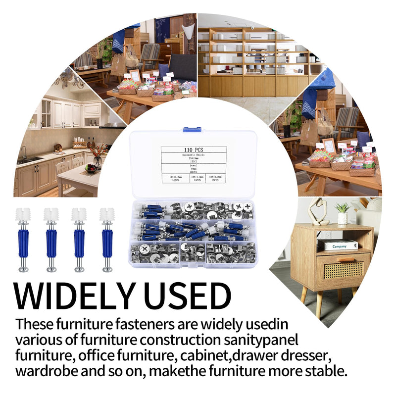 [Australia - AusPower] - Cam Lock Nuts and Cam Screws, 110 Pcs Cam Locks for Furniture Connecting Cam Lock Fittings, 3 in 1 Cam Connector Bolt Fittings Fasteners Hardware Parts for Drawer Dresser Cabinet 