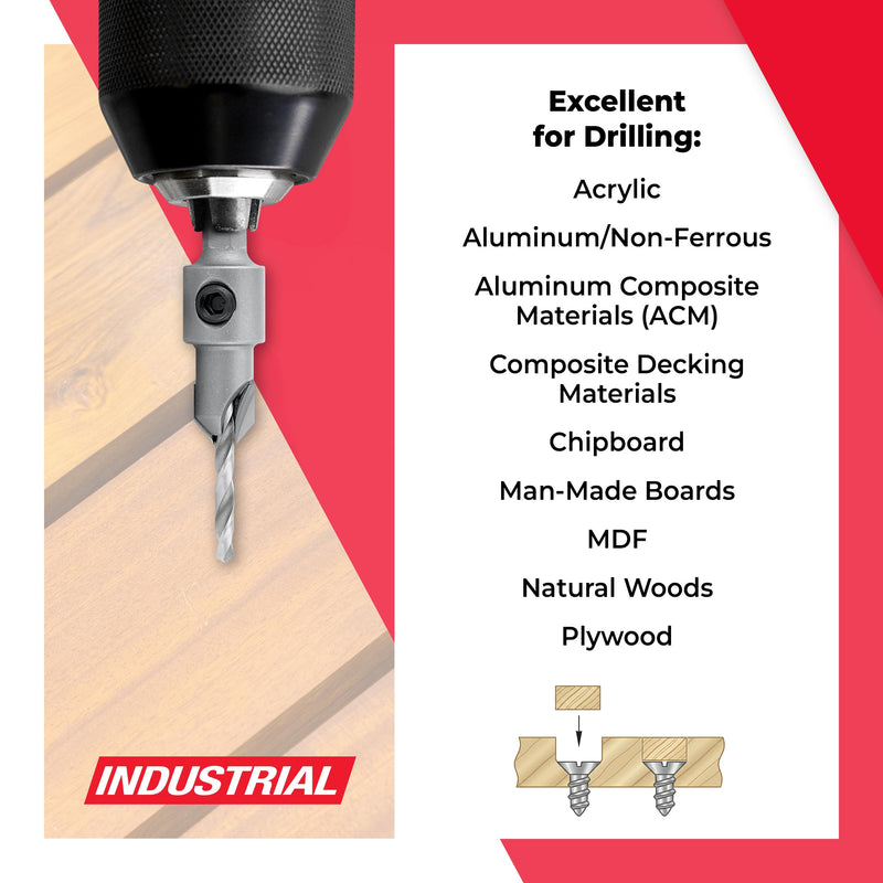 Amana Tool Carbide Tipped 82 Degree Countersink Drill Bit, 55266, 3/8 D x 49 Deg x 1/4 Quick Release Hex Shank for Wood Screw 10