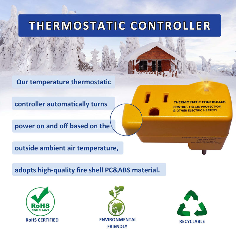 [Australia - AusPower] - MAXKOSKO 2 PCS Freeze Thermostatically Controlled Outlet，Automatically Turn On Below 38 °F and Off Over 50 °F 