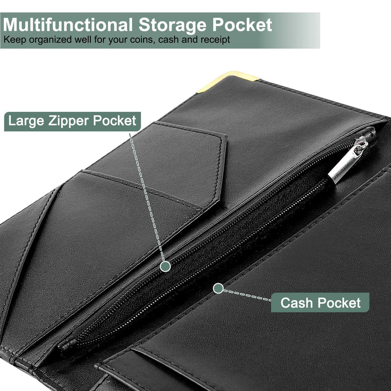 [Australia - AusPower] - Server Books for Waitress, PU Leather Server Book with Zipper Pockets, Flower Pattern Waitress Book with Pen Holder Fit Server Apron Check Presenters for Restaurants Green 