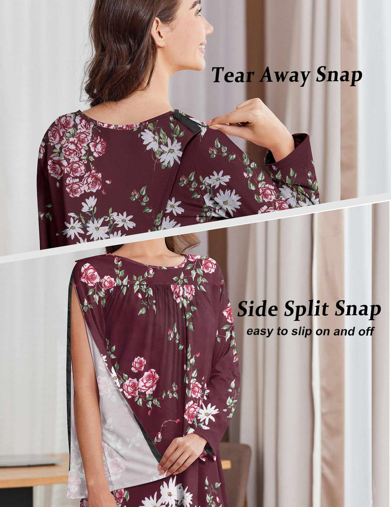 [Australia - AusPower] - Deyeek Hospital Gowns for Women Open Back Dress Long Sleeve Post Surgery Tear Away Snaps Adaptive Nightgowns with Arm Snaps Red Print XX-Large 
