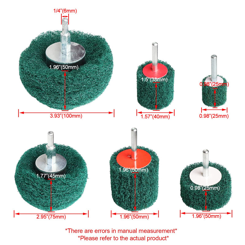 [Australia - AusPower] - 6PCS Non Woven Abrasive Buffing Polishing Wheel Drill Attachment Set,Scouring Pads Power Scrubber Cleaning Kit (green) green 