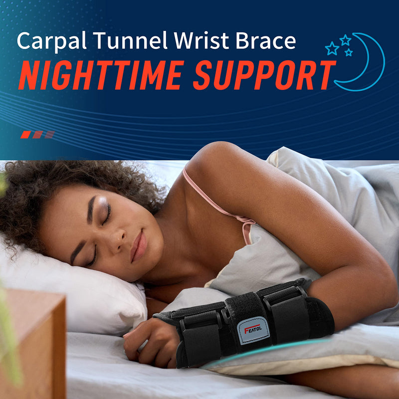 [Australia - AusPower] - FEATOL Wrist Brace for Carpal Tunnel, Adjustable Night Wrist Support Brace with Splints Right Hand, Small/Medium, Hand Support for Arthritis, Tendonitis, Sprain, Injuries, Wrist Pain Small/Medium (Pack of 1) Right Hand -Black 