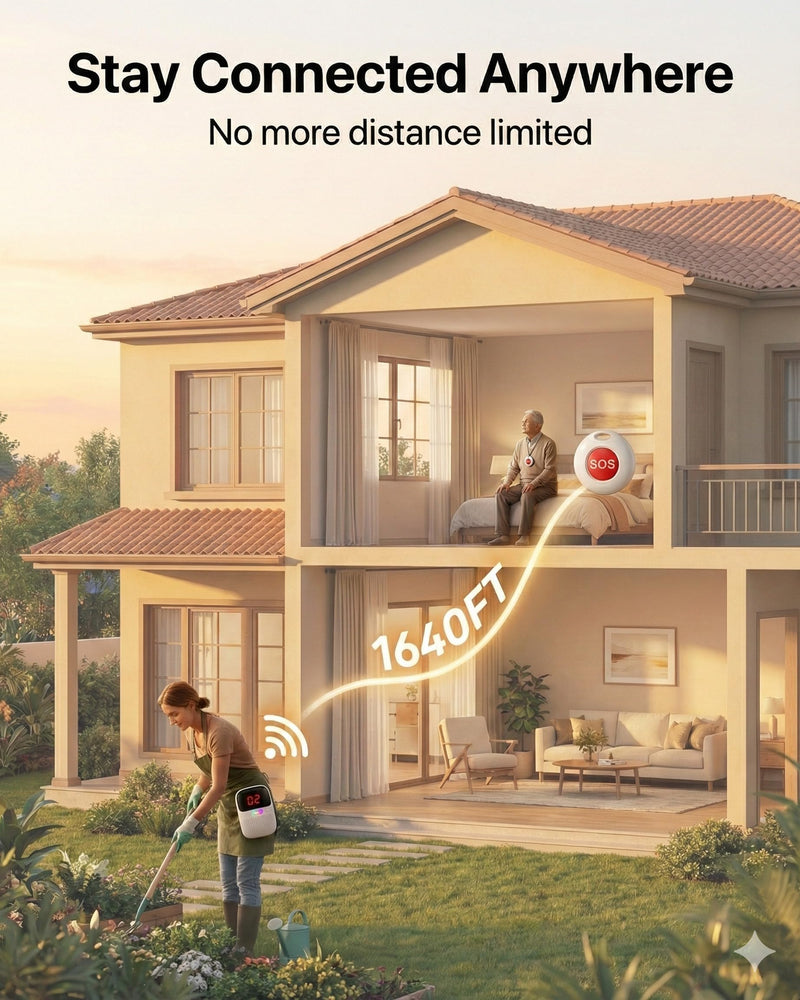 [Australia - AusPower] - PILSAMAS Rechargeable Caregiver Pager Wireless Call Button for Elderly, 1640ft Range Medical Alert System for Seniors No Monthly Fee, Portable Receiver with LCD Display & Vibration, IP65 Waterproof [2+1] Multi-Room 