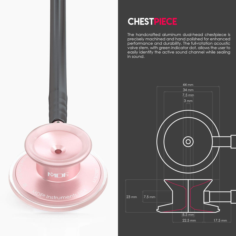 [Australia - AusPower] - MDF Instruments Acoustica Lightweight Stethoscope for Doctors, Nurses, Students, Rose Gold/Black Tube + MDF LUMiNiX Illuminator Medical Professional Diagnostic Penlight 