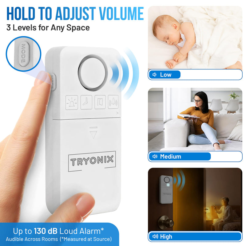 Door Alarms When Opened – 130 dB Loud Door & Window Alarm, 1.2” Wide Gap Sensor, Instant & Delay Alerts, 3 Volume Levels, AAA Batteries Included, Low Battery Alert, 4 Pack