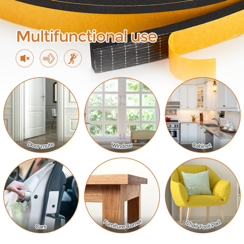[Australia - AusPower] - 33 Feet Weather Stripping Door Seal- 1/2" Wide X 1/4" Thick Door Bottom Seal Strip High Density Foam Tape Adhesive Rubber Strip for Door Soundproofing,Window Insulation (1/2" x 1/4" x 33FT,Black) 1/2In x 1/4In x 33Ft Black 