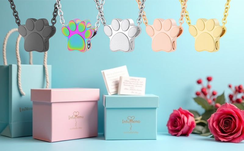 Pet Cremation Jewelry for Ashes Pendant Pet Urns For Dogs/Cats Ashes Pendant Paw Print Urn Necklace with Mini Keepsake Memorial Ash Jewelry Silver