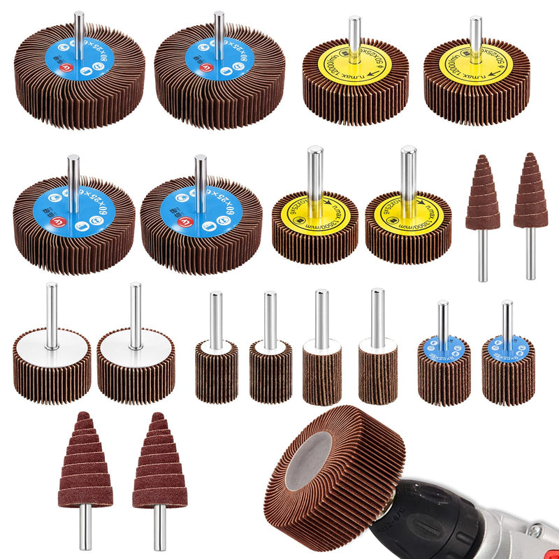 Flap Sander Set 80 Grit Flap Sander Sanding Attachment - 20 Pieces | 6 mm pen grain 8 different diameters 80/60/50/40/30/25/20/16 mm for drill, cordless screwdriver, straight grinder