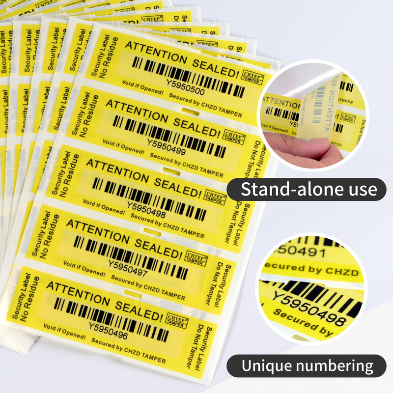 ChtepTamper Tamper-Evident Security Labels, Yellow, 1x3.54 inches | 100 Pieces, No Transfer, Serial Number, Goods Shipping, Privacy Protection