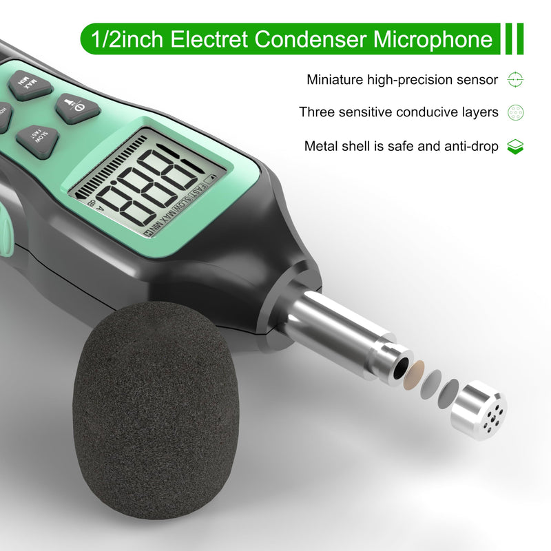 [Australia - AusPower] - Decibel Meter, Digital Sound Level Meter 30-130 dB(A), Portable SPL Meter with Backlight LCD Display, Audio Noise Measure Device with MAX/MIN, Data Hold, Flashlight for Home Factory Office 