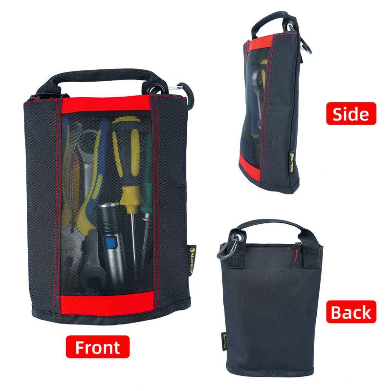 MELOTOUGH Fastener Bag Small Zip Tool Pouch Canvas Utility Zipper Tool Bag with Heavy Duty Mesh Window,Carabiner Clip (4 pack) 4 color(Yellow+Blue+Red+Grey)