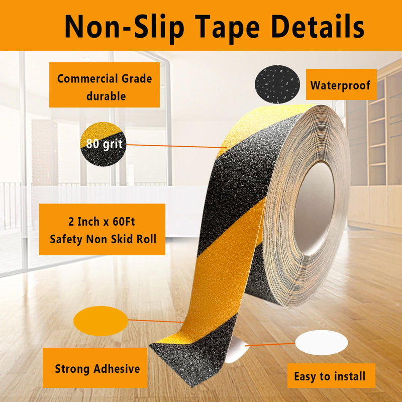 Anti Slip Tape Black/Yellow 2 inch x 66 ft, Non-Slip Strips Non Skid Safety Tape for Outdoor/Indoor Steps, Stairs, Traction Tread Staircases, Boats 2Inch x 66Ft/5cm*20m