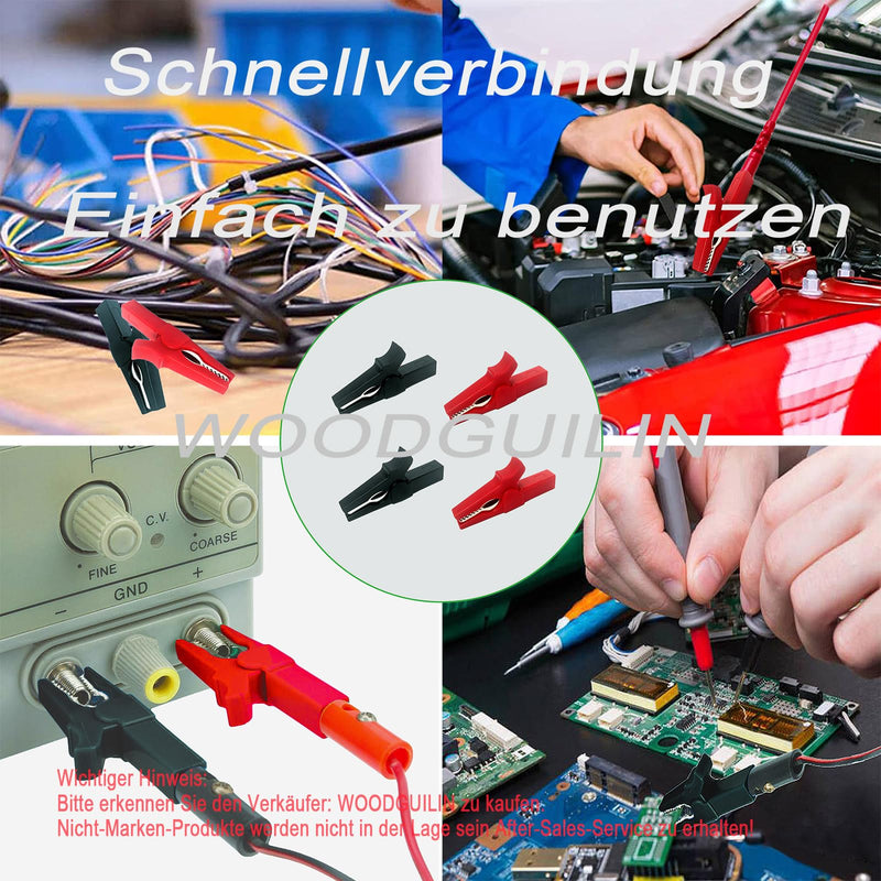 [Australia - AusPower] - WOODGUILIN 5 Pairs Fully Insulated Alligator Clips 30A Safety Test Alligator Clip with Banana Socket Test Clamp for Automotive, Electrical Testing, 4mm Banana Plug Connector (Red+Black) 