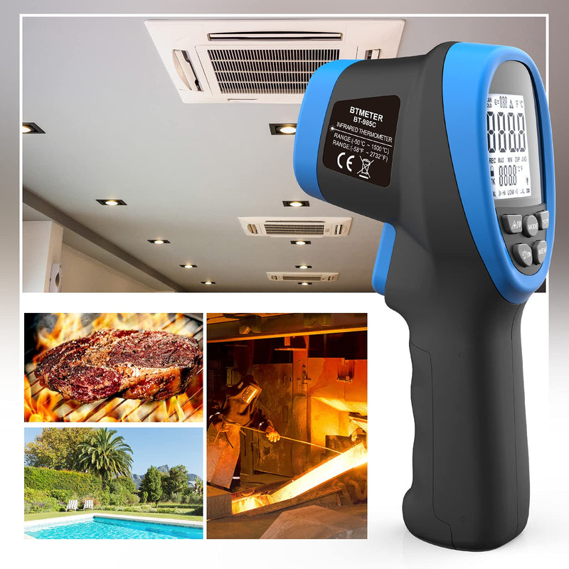 Infrared Thermometer Gun - BTMETER BT-985C Non Contact 16:1 IR Laser Temperature Gun Digital Instant Read -50℃~800℃(-58℉~1472℉) for Food Cooking Kitchen Grilling HVAC (NOT for Human Temp) BT-985C(-58 ℉ to 1472℉)