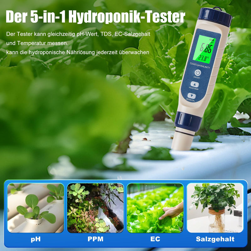 [Australia - AusPower] - Pious PH Meter Water, Ph/Salt Content/EC/TDS/Temperature Multifunction PH Meter, Automatic Temperature Compensation PH Value Meter, Suitable for Drinking Water, Swimming Pool, Hydroponics, Spa Hellblau 
