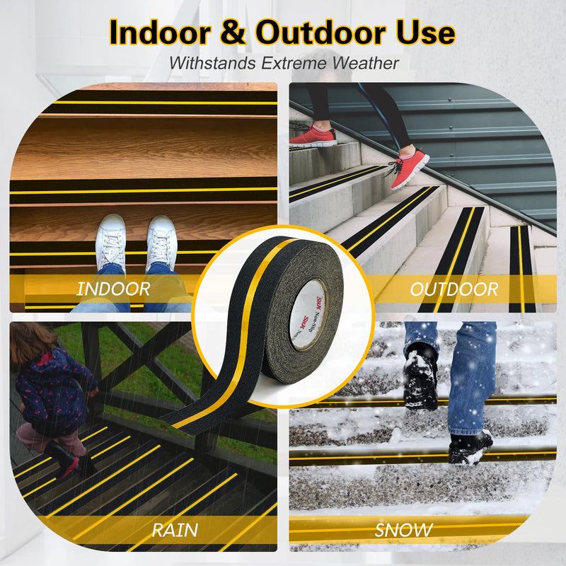 S&X Anti Slip Tape with Reflective Strip - 2 in x 60 FT Premium Grip Tape for Stairs Indoor & Outdoor Stair Tread Non-Slip High Visibility Strong Adhesive Traction Tape 2" X 60' Black/Reflective