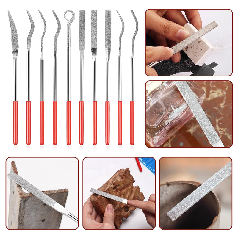 [Australia - AusPower] - 10Pcs Small File Set Diamond Needle File Set, Curved Files Tool, Mini Metal File Diamond File, Miniature and Model Files, File Jewelry Stone Carving Tools(140mm/5.5inch) 