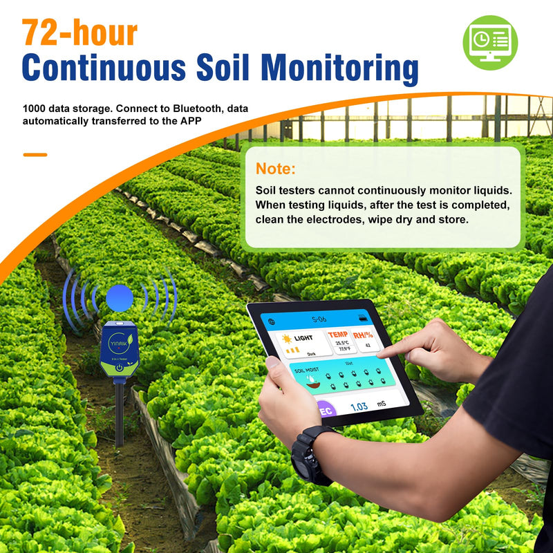 [Australia - AusPower] - YINMIK pH Moisture Meter Smart Soil Test Kit Garden pH Meter Hygrometer pH Conductivity Meter for Hydroponic 8 in 1 Farm pH Moisture pH Moisture EC Fertility Salt Sunlight Air Humidity Temp Tester 8 in 1 Soil pH meter 