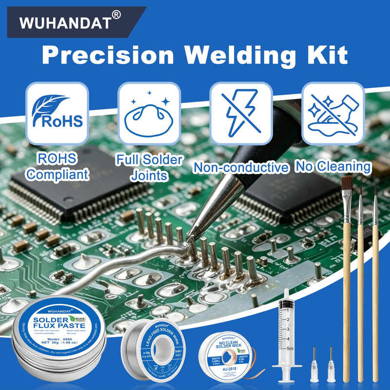 Flux Soldering Flux, Soldering Flux, Soldering Paste SMD 30 g | Solder Flux, Flux Paste, No Clean Flux, includes a roll of desoldering wire, a roll of solder and soldering accessories