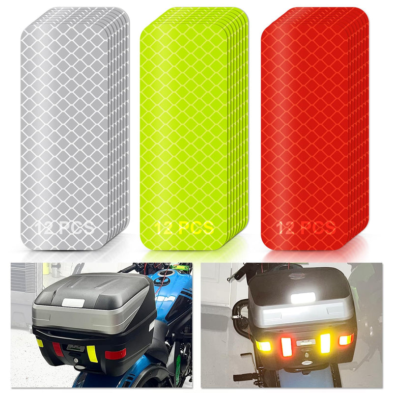 PSLER Reflective Stickers, 36 PCS High Visibility Reflective Tape Waterproof Reflective Strips Bulk Safety Reflective Tape for Car Bike Trailer Helmet Mailbox Bag, 1.18 x 3.15 Inch Red, Yellow, Silver