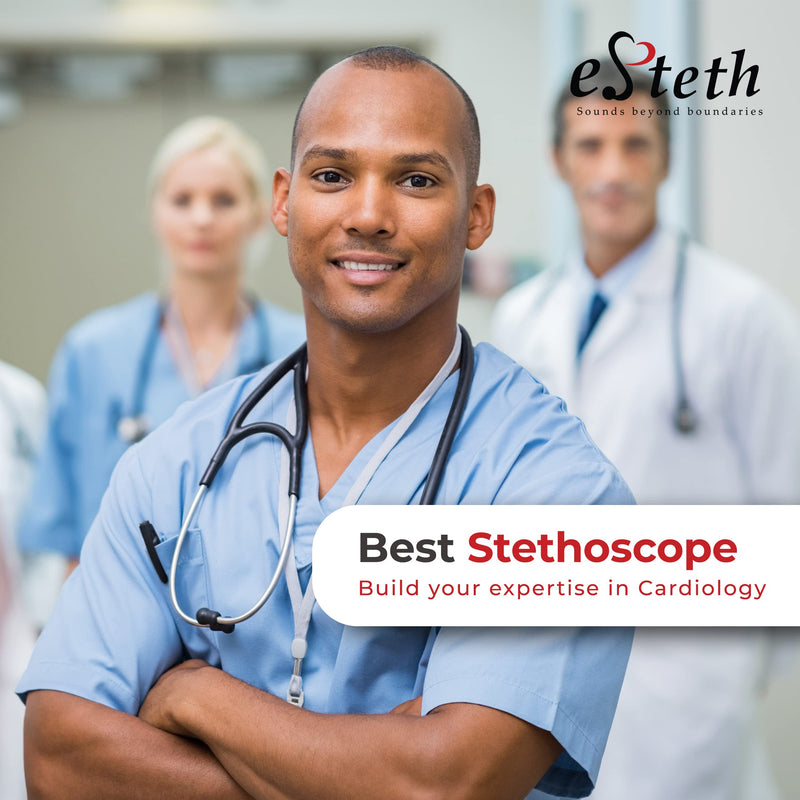 [Australia - AusPower] - eSteth eSteth Cardiology Stethoscope - Ultra Sensitive Professional and Broad Single Head Diaphragn - Extra Ear Tips - 30" Flexible Tubing, Black Stethoscope 