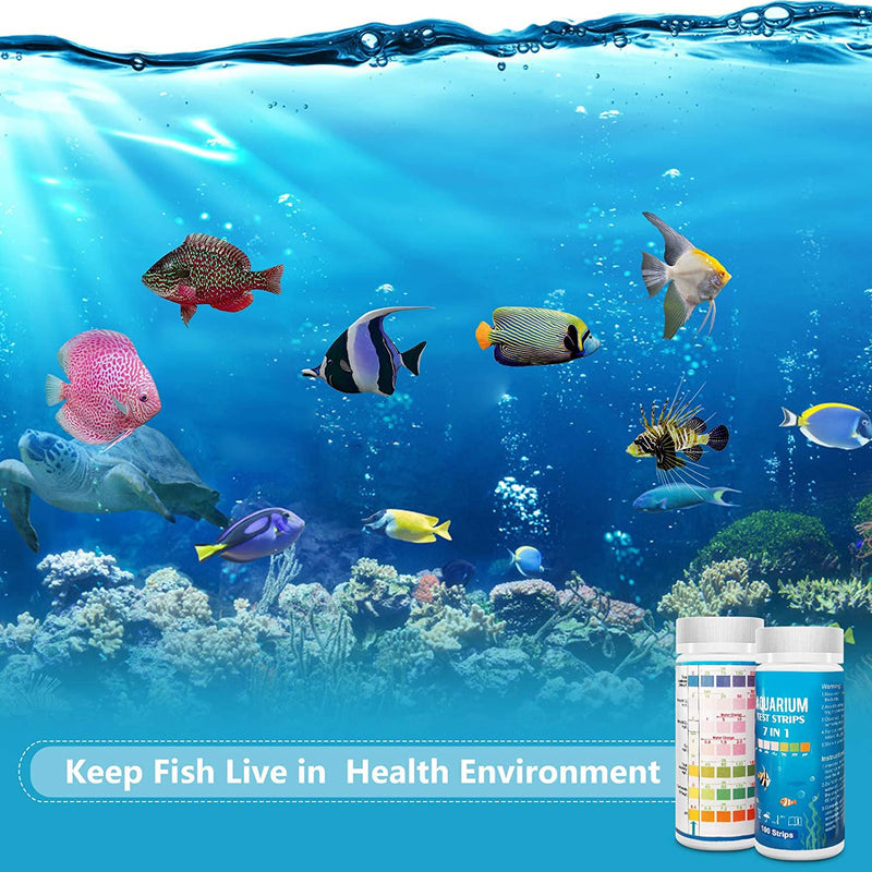 [Australia - AusPower] - Aquarium Test Strips for Freshwater Fish: 7 in 1 Fish Tank Water Testing Kit for Aquarium Pond - Accurate Testing Nitrate Nitrite Hardness Free Chlorine pH Carbonate Total Alkalinity-100 Strips 7 in 1 - 100 Count 