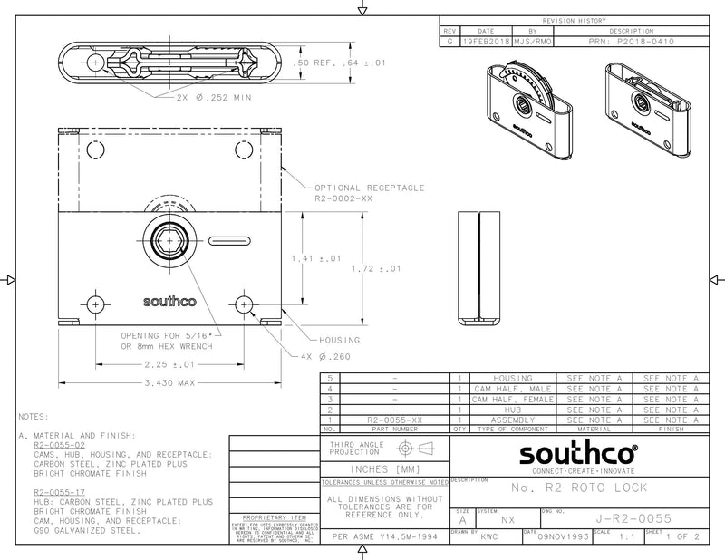 [Australia - AusPower] - Southco Heavy Duty Roto Lock Kit - Concealed Panel Fastening Draw Latch Coffin Lock - R2-0055-02 & R2-0002-02 