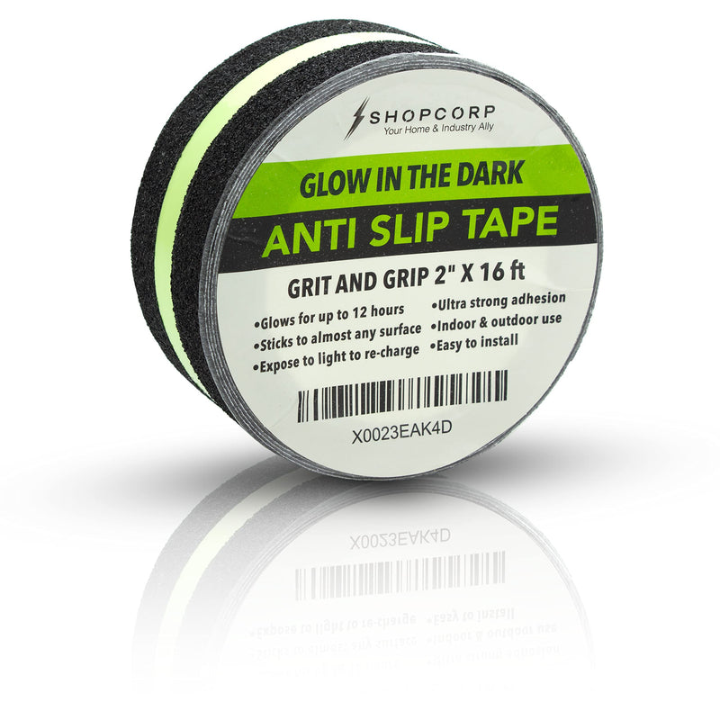 Electrodepot Anti Slip Glow in The Dark Traction Tape 2Inch x 16ft – Heavy Duty Adhesive Grip Non Skid Tape for Stairs Waterproof Safety - Outdoor/Indoor - Neon Strips Walk Black - 1 Pack