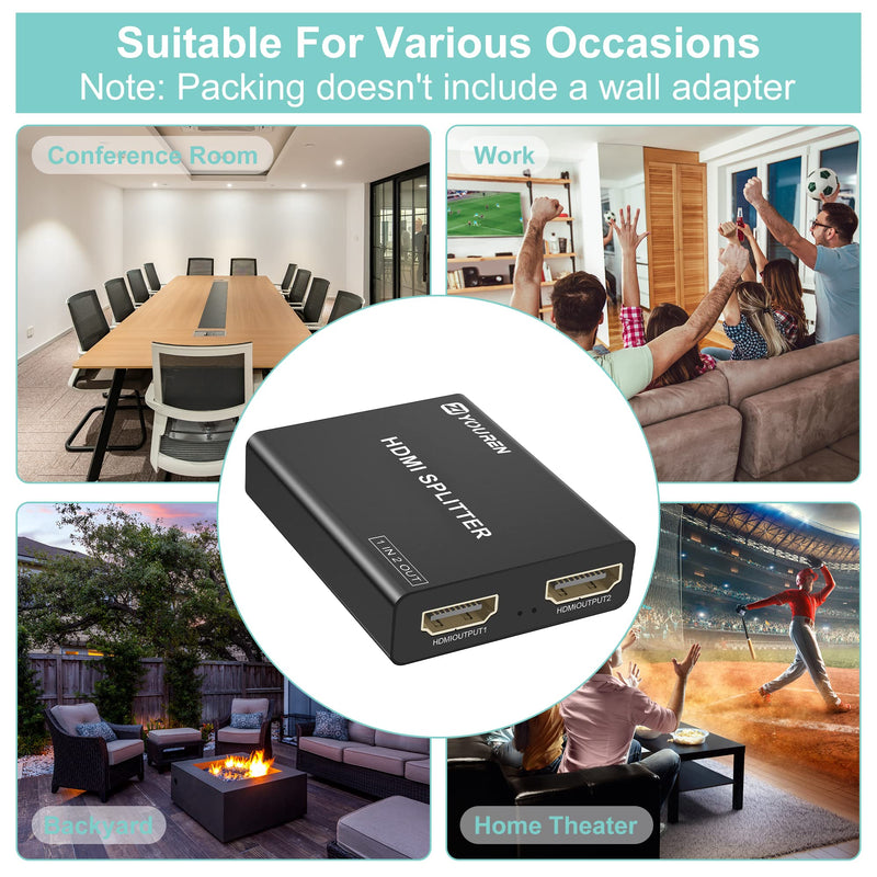 [Australia - AusPower] - HDMI Splitter with HD HDMI Cable, 1 in 2 Out 4K HDMI Splitter for Full HD 4K@30HZ 1080P 3D Splitter (1 HDMI Source to 2 HDMI Displays) 1x2 